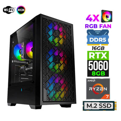 Xaser Sage X10 Ryzen 5 7500F DDR5 16GB 6000Mhz Ram 1TB M.2 Nvme SSD 8GB GDDR7 RTX5060 Ultra Performans Masaüstü Bilgisayar - 1