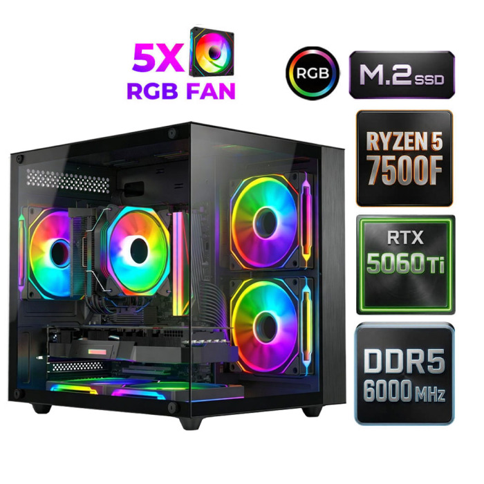 Xaser Sage X110 Ryzen 5 7500F DDR5 32GB Ram 1TB M.2 Nvme SSD 16GB RTX5060Ti Oyuncu Tavsiye Sistem - 1