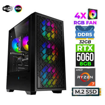 Xaser Sage X20 Ryzen 5 7500F DDR5 32GB 6000Mhz Ram 1TB M.2 Nvme SSD 8GB GDDR7 RTX5060 Ultra Performans Masaüstü Bilgisayar - Xaser