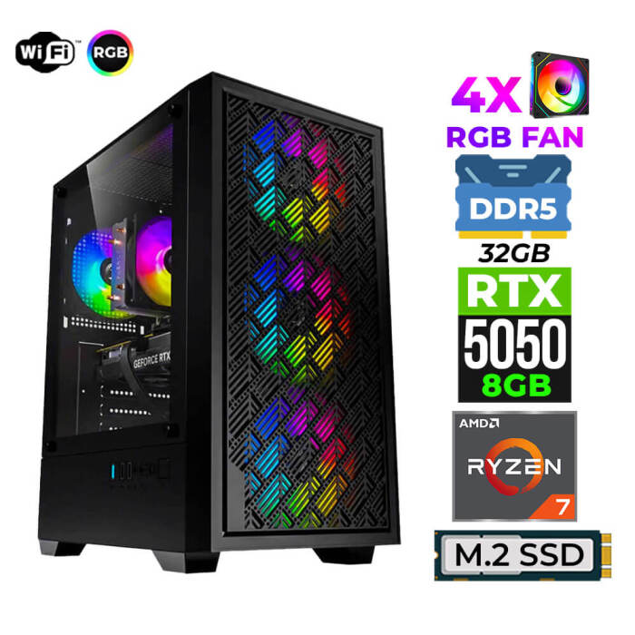 Xaser Sage X40 Ryzen 5 7500F DDR5 32GB 6000Mhz Ram 1TB M.2 Nvme SSD 8GB RTX5050 Ultra Performans Masaüstü Bilgisayar - 1