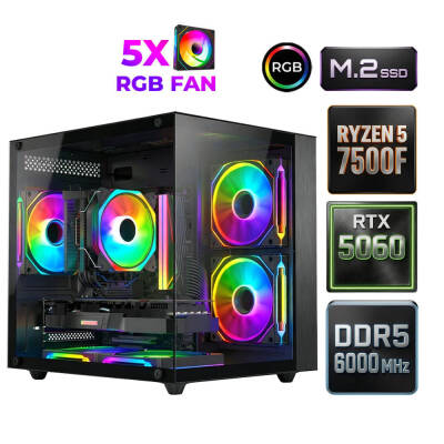 Xaser Sage X50 Ryzen 5 7500F DDR5 16GB Ram 512GB M.2 Nvme SSD 8GB RTX5060 Oyuncu Tavsiye Sistem - 1