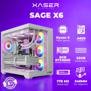 Xaser Sage X6 Ryzen 5 7500F 32GB DDR5 Ram 1TB M.2 NVMe SSD 8GB RTX5060 Sıvı Soğutmalı Oyuncu Bilgisayarı - Xaser