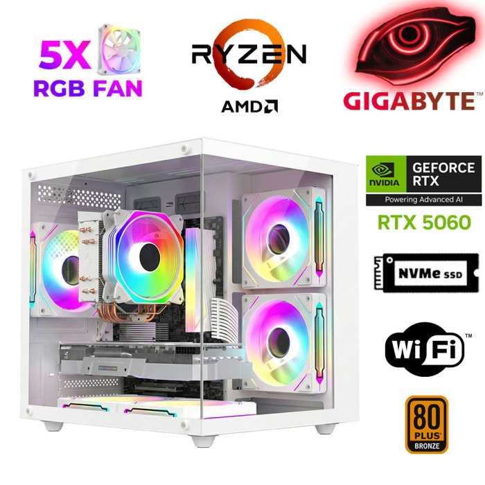 Xaser Savage X60 Ryzen 5 7500F 32GB DDR5 Ram 1TB M.2 NVMe SSD 8GB RTX5060 Masaüstü Oyuncu Bilgisayarı - 1