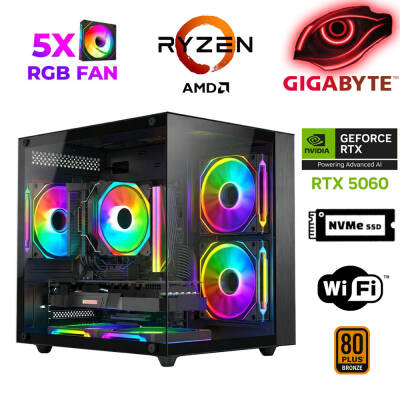 Xaser Savage X80 Ryzen 5 7600 16GB DDR5 Ram 1TB M.2 NVMe SSD 8GB RTX5060 Masaüstü Oyuncu Bilgisayarı - 1