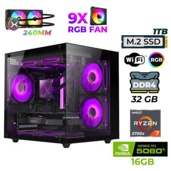 Xaser Sova Cube X40 Ryzen 7 5700x 32GB Ram 1TB M.2 NVMe SSD 16GB RTX5060Ti Sıvı Soğutmalı Oyuncu Tavsiye Sistem - Xaser