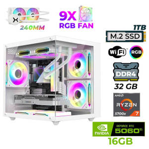 Xaser Sova Cube X60 Ryzen 7 5700x 32GB Ram 1TB M.2 NVMe SSD 16GB RTX5060Ti Sıvı Soğutmalı Oyuncu Tavsiye Sistem - Xaser
