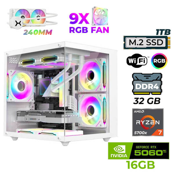 Xaser Sova Cube X60 Ryzen 7 5700x 32GB Ram 1TB M.2 NVMe SSD 16GB RTX5060Ti Sıvı Soğutmalı Oyuncu Tavsiye Sistem - 1
