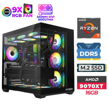 Xaser SovaX190 Ryzen 7 7700 32GB DDR5 Ram 1TB M.2 NVMe SSD 16GB RX9070 XT Sıvı Soğutmalı Oyuncu Tavsiye Sistem - Xaser