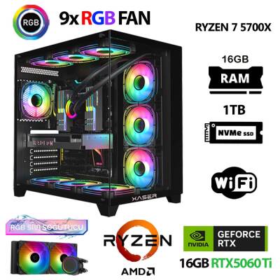 Xaser SovaX30 Ryzen 7 5700x 16GB Ram 1TB M.2 NVMe SSD 16GB RTX5060Ti Sıvı Soğutmalı Masaüstü Oyuncu Bilgisayarı - 1