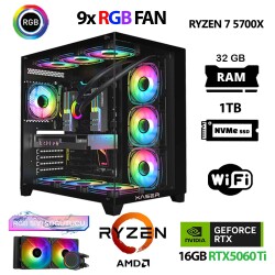 Xaser SovaX40 Ryzen 7 5700x 32GB Ram 1TB M.2 NVMe SSD 16GB RTX5060Ti Sıvı Soğutmalı Masaüstü Oyuncu Bilgisayarı - 1