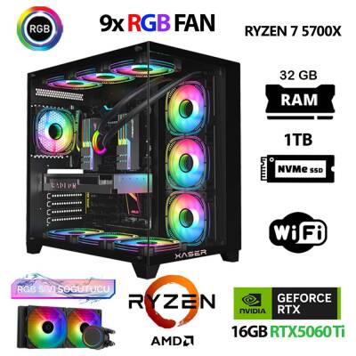 Xaser SovaX40 Ryzen 7 5700x 32GB Ram 1TB M.2 NVMe SSD 16GB RTX5060Ti Sıvı Soğutmalı Masaüstü Oyuncu Bilgisayarı - 1