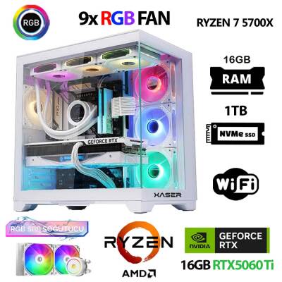 Xaser SovaX50 Ryzen 7 5700x 16GB Ram 1TB M.2 NVMe SSD 16GB RTX5060Ti Sıvı Soğutmalı Masaüstü Oyuncu Bilgisayarı - 1