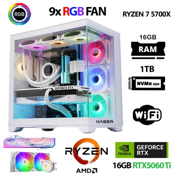 Xaser SovaX50 Ryzen 7 5700x 16GB Ram 1TB M.2 NVMe SSD 16GB RTX5060Ti Sıvı Soğutmalı Oyuncu Tavsiye Sistem - 1