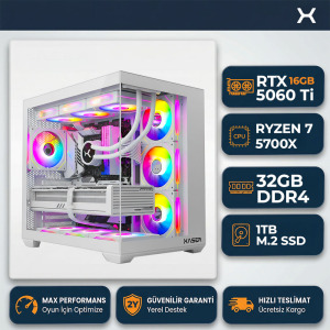 Xaser SovaX60 Ryzen 7 5700x 32GB Ram 1TB M.2 NVMe SSD 16GB RTX5060Ti Sıvı Soğutmalı Hazır Sistem Oyuncu Bilgisayarı - Xaser
