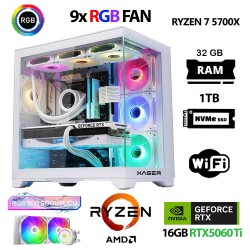 Xaser SovaX60 Ryzen 7 5700x 32GB Ram 1TB M.2 NVMe SSD 16GB RTX5060Ti Sıvı Soğutmalı Hazır Sistem Oyuncu Bilgisayarı - 1