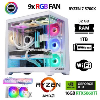 Xaser SovaX60 Ryzen 7 5700x 32GB Ram 1TB M.2 NVMe SSD 16GB RTX5060Ti Sıvı Soğutmalı Hazır Sistem Oyuncu Bilgisayarı - 1