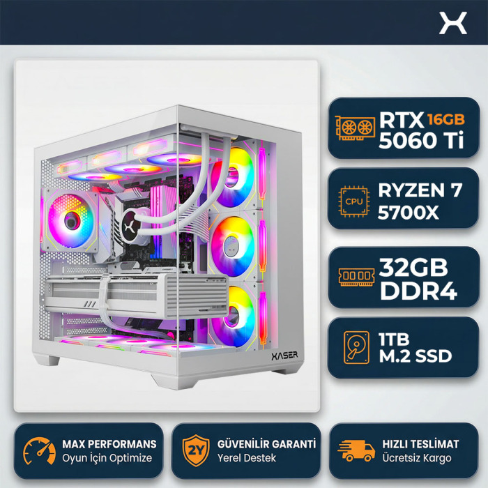 Xaser SovaX60 Ryzen 7 5700x 32GB Ram 1TB M.2 NVMe SSD 16GB RTX5060Ti Sıvı Soğutmalı Oyuncu Tavsiye Sistem - 1