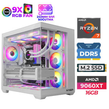 Xaser SovaX70 Ryzen 7 7800X3D 32GB DDR5 Ram 1TB M.2 NVMe SSD 16GB RX9060 XT Sıvı Soğutmalı Oyuncu Tavsiye Sistem - Xaser