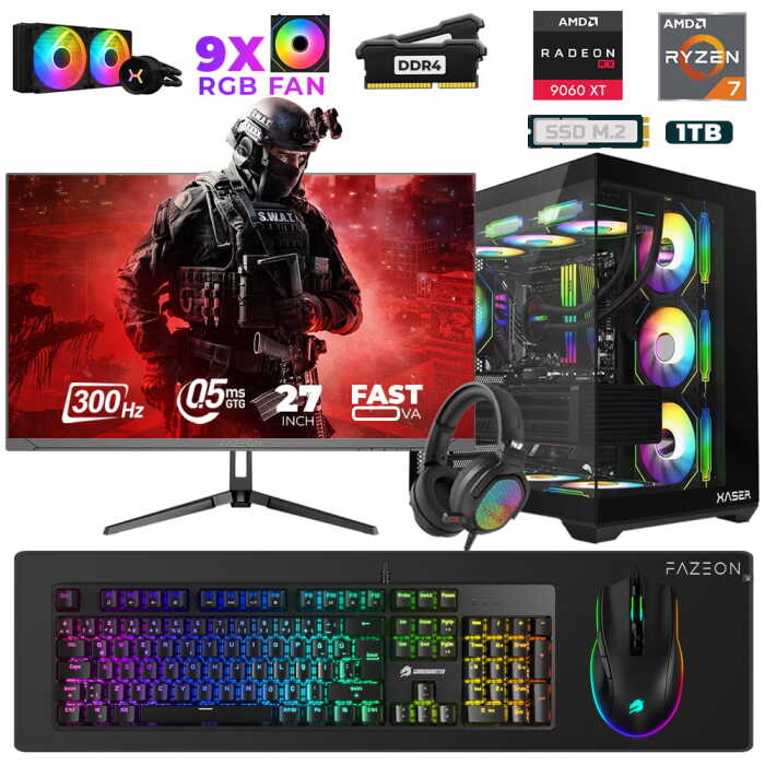 Xaser Star X130 Ryzen 7 5700X 16GB Ram 1TB M.2 NVMe SSD 16GB RX9060XT 27