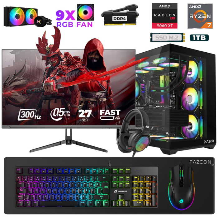 Xaser Star X150 Ryzen 7 5700X 32GB Ram 1TB M.2 NVMe SSD 16GB RX9060XT 27
