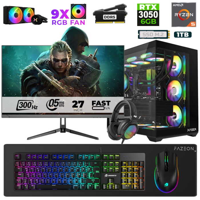 Xaser Star X170 Ryzen 5 7500F 16GB Ram 1TB M.2 NVMe SSD 6GB RTX3050 27
