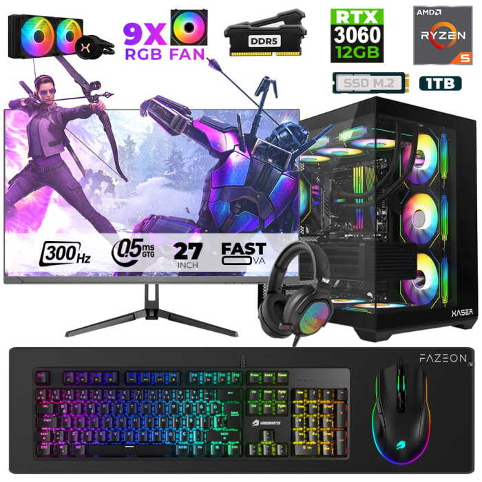 Xaser Star X210 Ryzen 5 7500F 16GB Ram 1TB M.2 NVMe SSD 12GB RTX3060 27