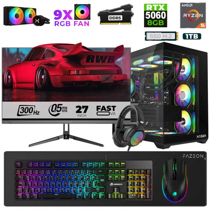 Xaser Star X270 Ryzen 5 7500F 32GB Ram 1TB M.2 NVMe SSD 8GB RTX5060 27