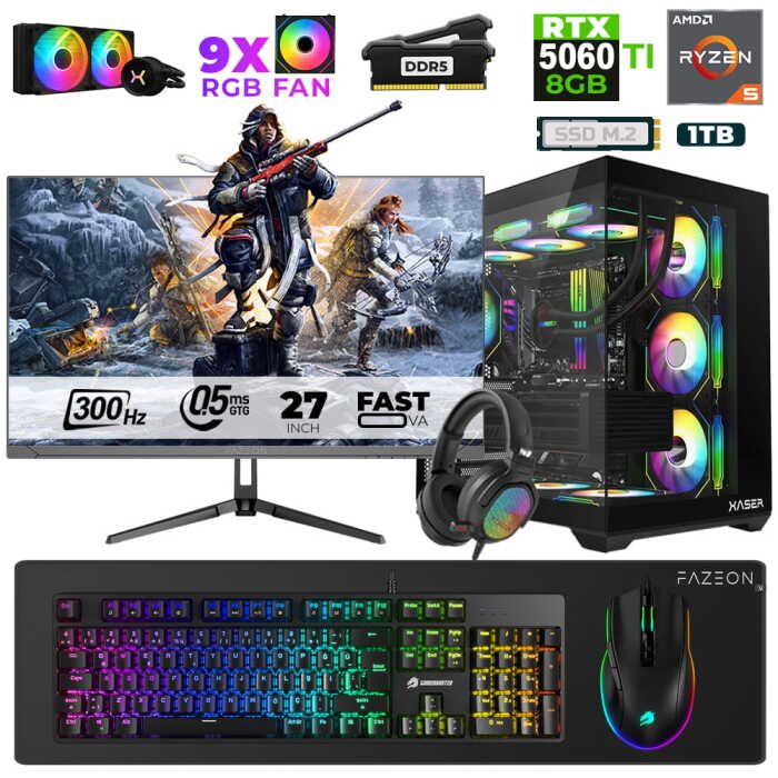 Xaser Star X290 Ryzen 5 7500F 16GB Ram 1TB M.2 NVMe SSD 8GB RTX5060Ti 27