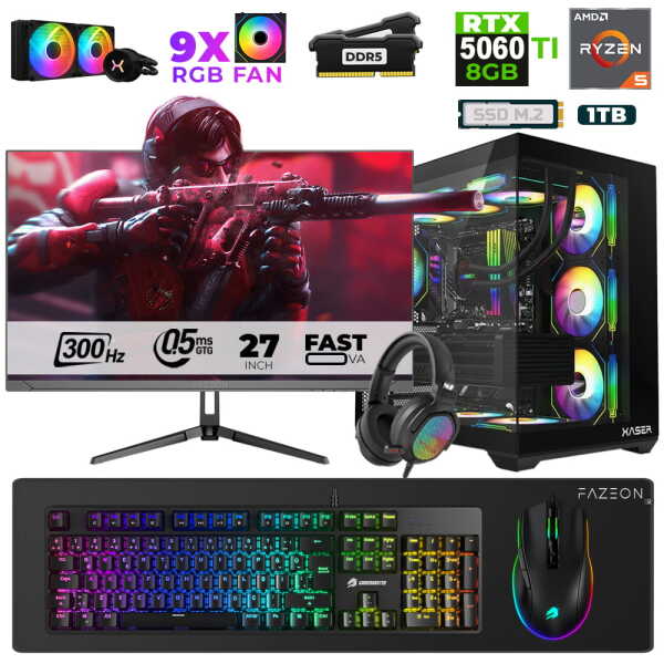 Xaser Star X310 Ryzen 5 7500F 32GB Ram 1TB M.2 NVMe SSD 8GB RTX5060Ti 27