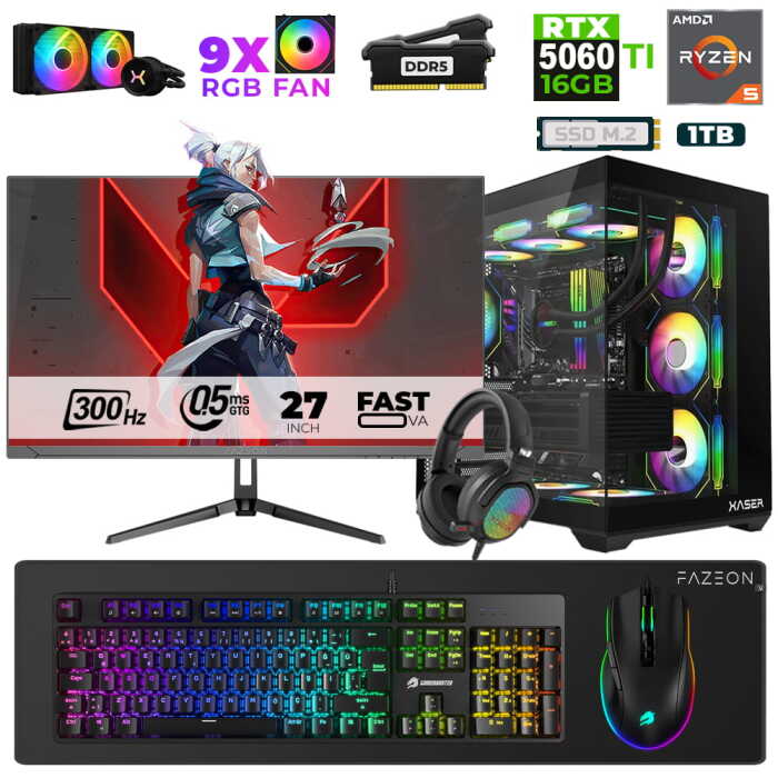 Xaser Star X330 Ryzen 5 7500F 16GB Ram 1TB M.2 NVMe SSD 16GB RTX5060Ti 27