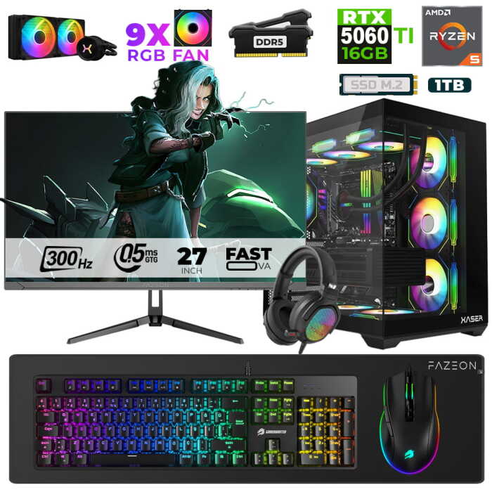 Xaser Star X350 Ryzen 5 7500F 32GB Ram 1TB M.2 NVMe SSD 16GB RTX5060Ti 27