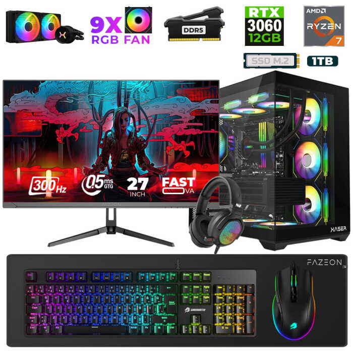 Xaser Star X430 Ryzen 7 7800X3D 32GB Ram 1TB M.2 NVMe SSD 12GB RTX3060 27