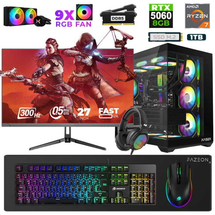 Xaser Star X450 Ryzen 7 7800X3D 16GB Ram 1TB M.2 NVMe SSD 8GB RTX5060 27