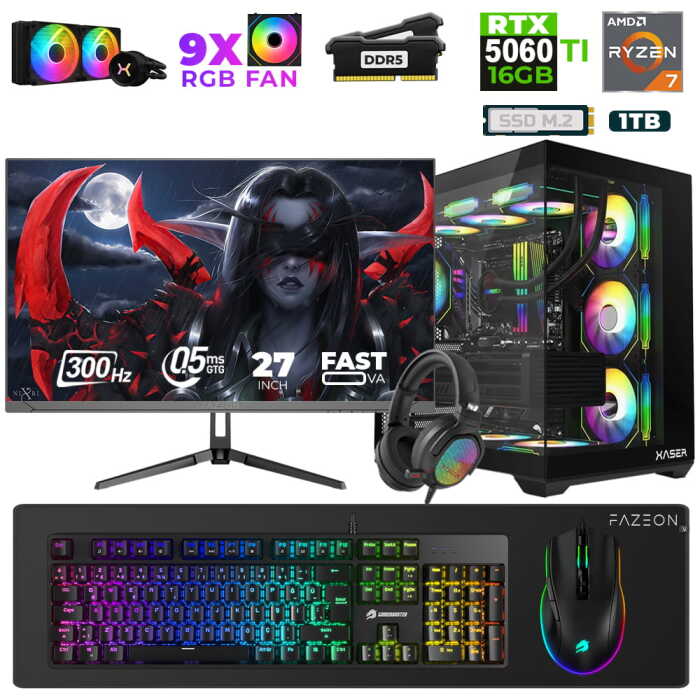 Xaser Star X530 Ryzen 7 7800X3D 16GB Ram 1TB M.2 NVMe SSD 16GB RTX5060Ti 27