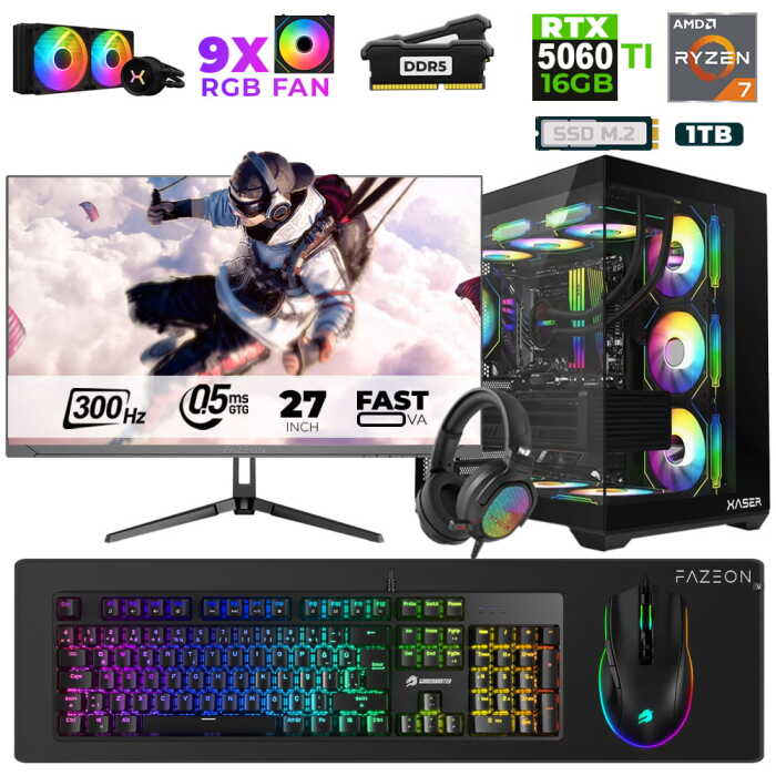 Xaser Star X550 Ryzen 7 7800X3D 32GB Ram 1TB M.2 NVMe SSD 16GB RTX5060Ti 27