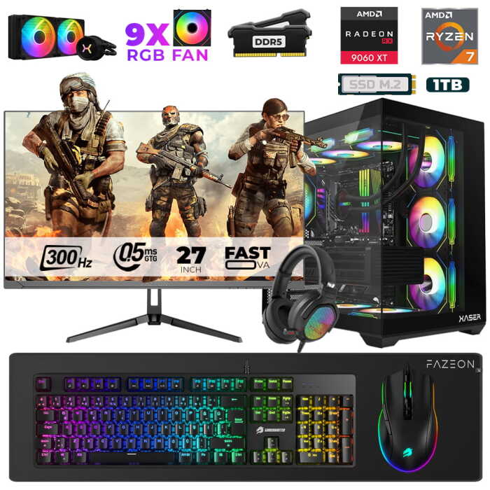 Xaser Star X570 Ryzen 7 7800X3D 16GB Ram 1TB M.2 NVMe SSD 16GB RX9060XT 27