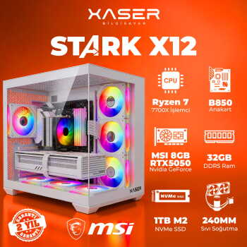 Xaser STARK X12 Ryzen 7 7700X 32GB Ram 1TB M.2 NVMe SSD 8GB RTX5050 Sıvı Soğutmalı Oyuncu Bilgisayarı - Xaser
