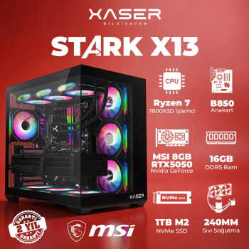 Xaser STARK X13 Ryzen 7 7800X3D 16GB Ram 1TB M.2 NVMe SSD 8GB RTX5050 Sıvı Soğutmalı Oyuncu Bilgisayarı - Xaser