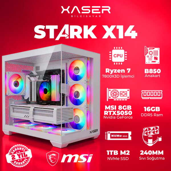 Xaser STARK X14 Ryzen 7 7800X3D 16GB Ram 1TB M.2 NVMe SSD 8GB RTX5050 Sıvı Soğutmalı Oyuncu Bilgisayarı - 1