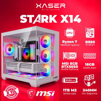 Xaser STARK X14 Ryzen 7 7800X3D 16GB Ram 1TB M.2 NVMe SSD 8GB RTX5050 Sıvı Soğutmalı Oyuncu Bilgisayarı - Xaser