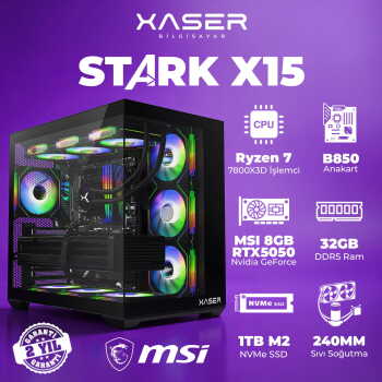 Xaser STARK X15 Ryzen 7 7800X3D 32GB Ram 1TB M.2 NVMe SSD 8GB RTX5050 Sıvı Soğutmalı Oyuncu Bilgisayarı - Xaser