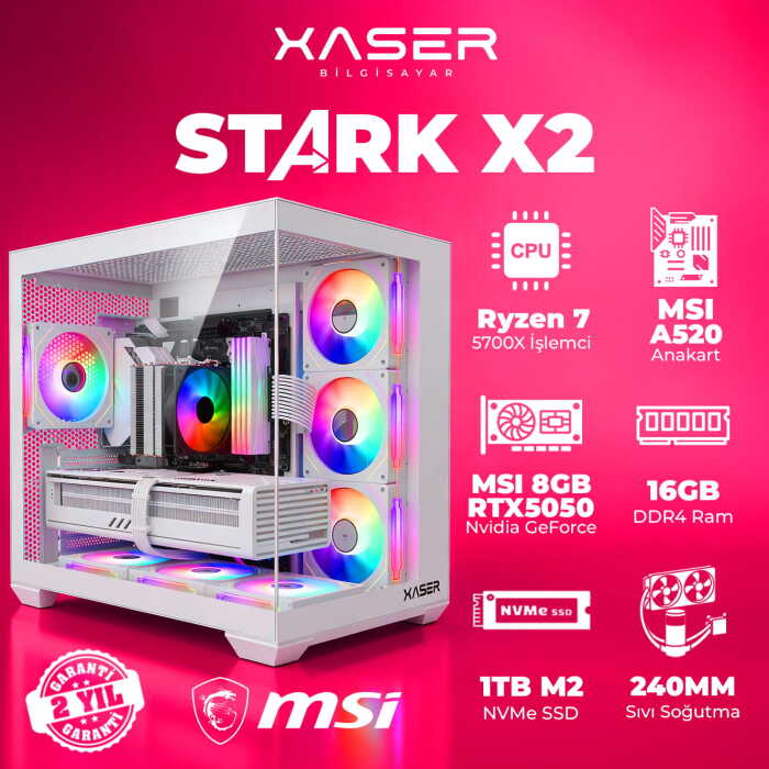 Xaser STARK X2 Ryzen 7 5700X 16GB Ram 1TB M.2 NVMe SSD 8GB RTX5050 Sıvı Soğutmalı Oyuncu Bilgisayarı - 1