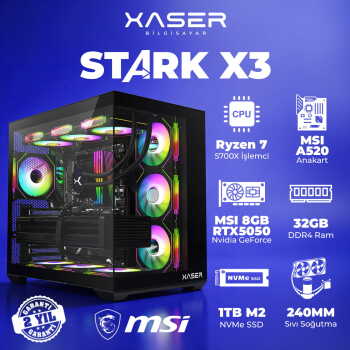 Xaser STARK X3 Ryzen 7 5700X 32GB Ram 1TB M.2 NVMe SSD 8GB RTX5050 Sıvı Soğutmalı Oyuncu Bilgisayarı - Xaser