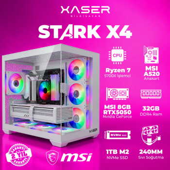 Xaser STARK X4 Ryzen 7 5700X 32GB Ram 1TB M.2 NVMe SSD 8GB RTX5050 Sıvı Soğutmalı Oyuncu Bilgisayarı - Xaser
