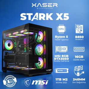 Xaser STARK X5 Ryzen 5 7500F 16GB Ram 1TB M.2 NVMe SSD 8GB RTX5050 Sıvı Soğutmalı Oyuncu Bilgisayarı - Xaser