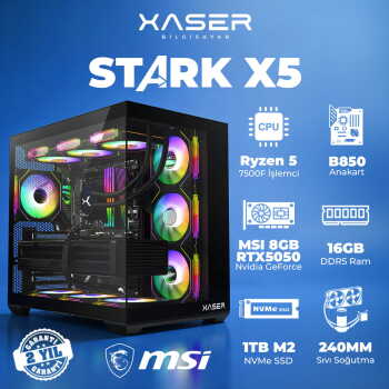 Xaser STARK X5 Ryzen 5 7500F 16GB Ram 1TB M.2 NVMe SSD 8GB RTX5050 Sıvı Soğutmalı Oyuncu Bilgisayarı - Xaser
