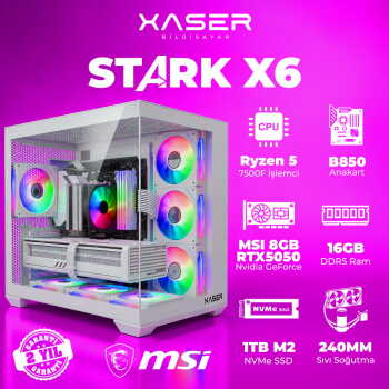 Xaser STARK X6 Ryzen 5 7500F 16GB Ram 1TB M.2 NVMe SSD 8GB RTX5050 Sıvı Soğutmalı Oyuncu Bilgisayarı - Xaser