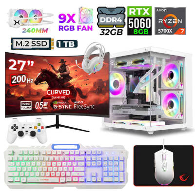 Xaser Sword Cube X55 Ryzen 7 5700X 32GB Ram 1TB M.2 NVMe SSD 8GB RTX5060 Sıvı Soğutmalı 27