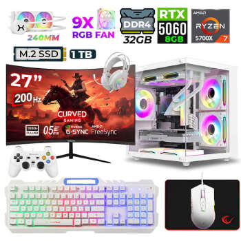 Xaser Sword Cube X55 Ryzen 7 5700X 32GB Ram 1TB M.2 NVMe SSD 8GB RTX5060 Sıvı Soğutmalı 27