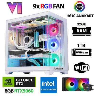 Xaser Sword X160 i5 14400F 32GB Ram 1TB M.2 NVMe SSD 8GB RTX5060 Sıvı Soğutmalı Masaüstü Oyuncu Bilgisayarı - 1